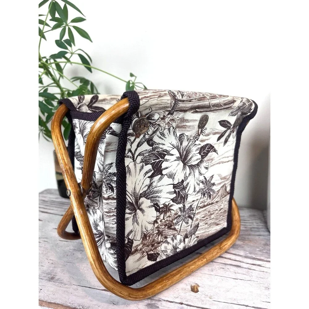 Vintage Bamboo Frame Tabletop Seeing Caddy Picnic Crafts Etc Tropical Retro Vibe